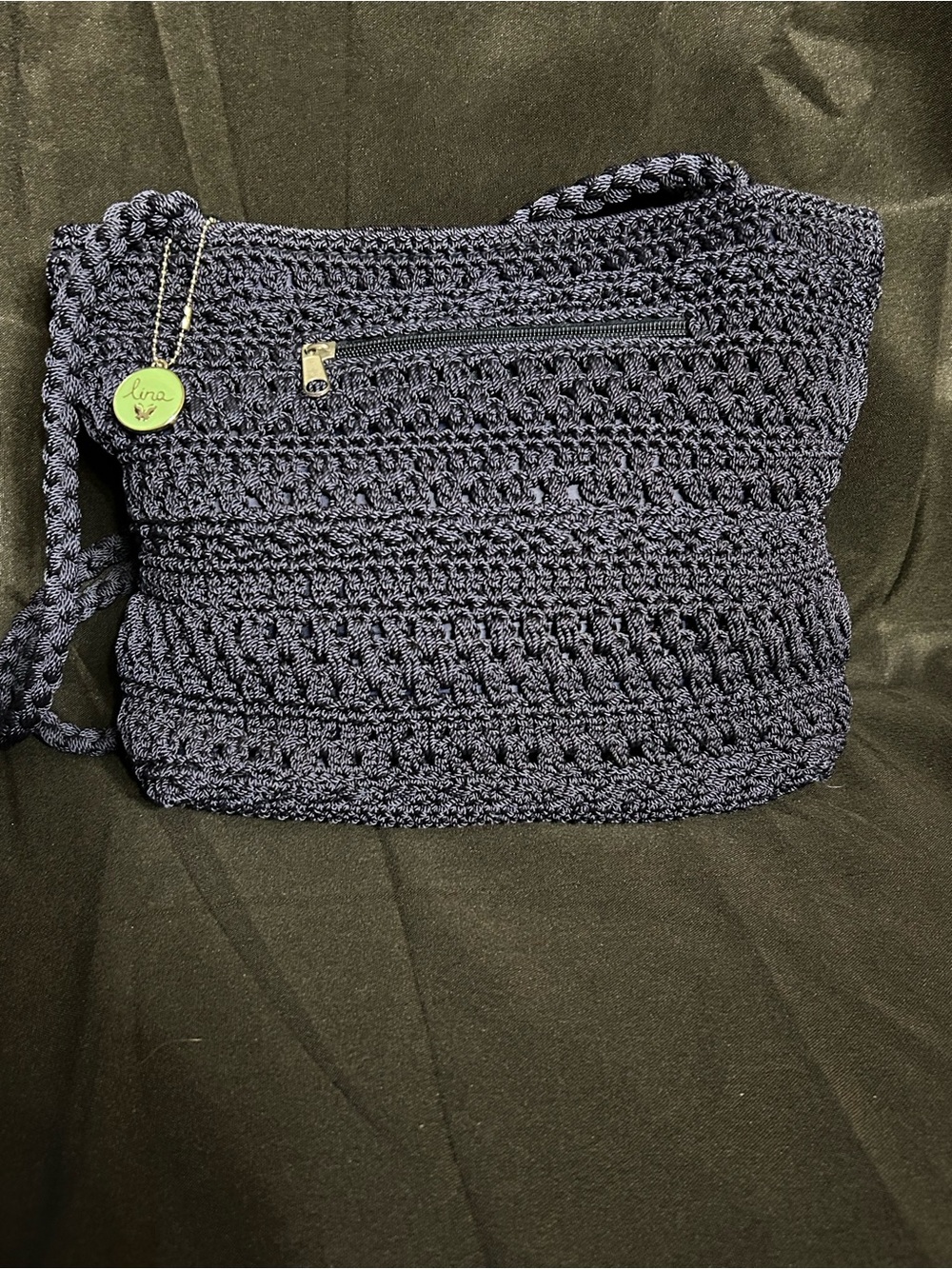 Lina Women’s Navy Crochet Shoulder Bag Butterfly Interior